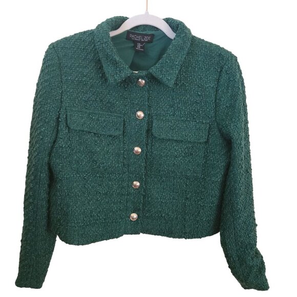 Rachel Zoe Green Boucle Cropped Jacket Size M - Picture 2 of 7